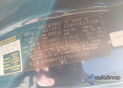 2007 Kia Sedona Ex from USA, damaged, VIN KNDMB233276140197